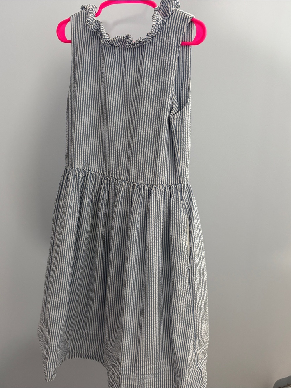 Polo by Ralph Lauren Navy & White Striped Seersucker Ruffle Dress